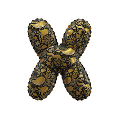 3D inflated balloon letter X with black & gold colored sea life design for children