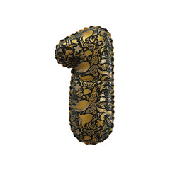 Naklejka premium 3D inflated balloon Number 1 with black & gold colored sea life design for children