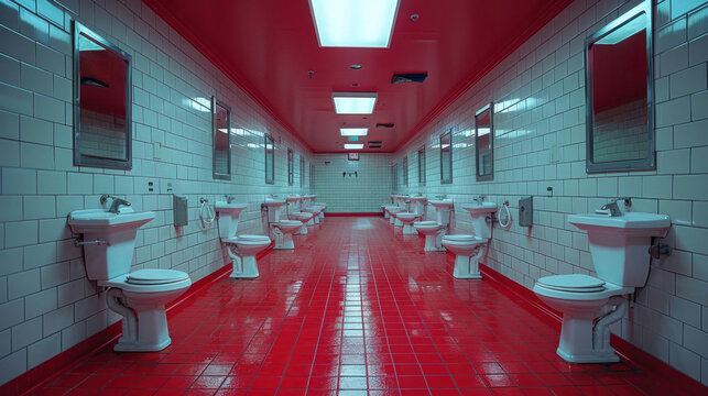 Hygiene practices in public restrooms and washrooms. Cleanliness in a public toilet. Copy space