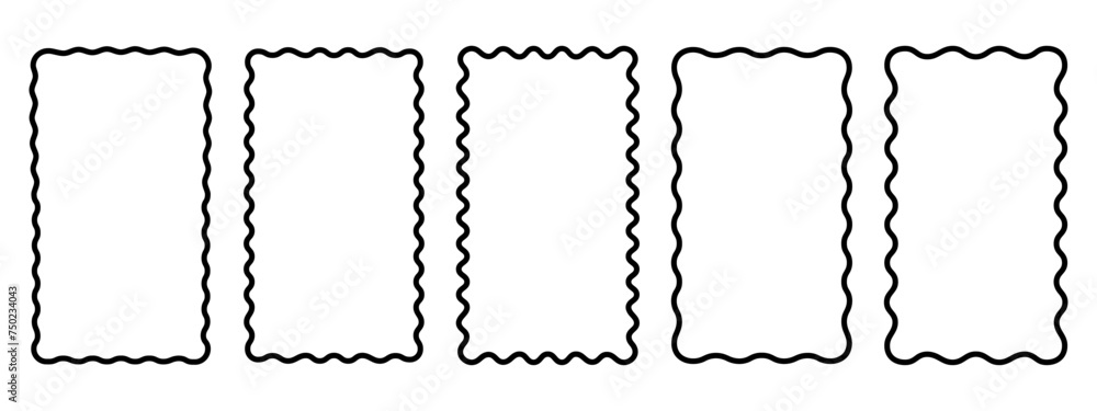 Wall mural set of rectangle frames with wavy edges. rectangular shapes with wiggly borders. picture or photo fr