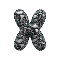 3D inflated balloon letter X with black & white colored sea life design for kids