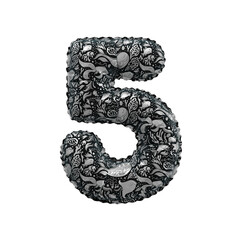 3D inflated balloon Number 5 with black & white colored sea life design for kids