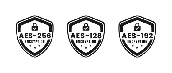 AES256 AES192 AES128 label or sign vector isolated. Best AES256 logo for apps, websites, and design elements about AES256 AES192 or AES128