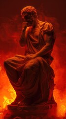 A Greek statue in hell the minimalist depiction emphasizing the contrast between classical beauty and the burn of damnation