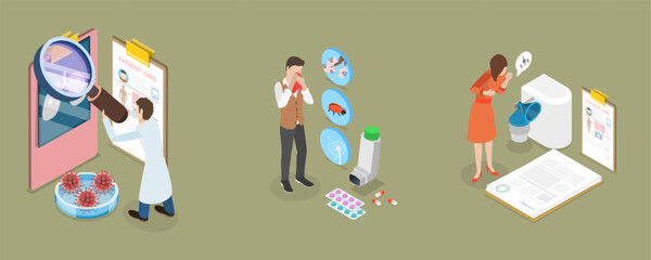 3D Isometric Flat Vector Illustration of Asthma, Lungs Healthcare