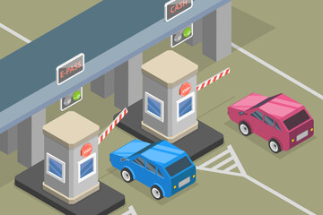3D Isometric Flat Vector Illustration of Checkpoint With Barriers, Highway Toll