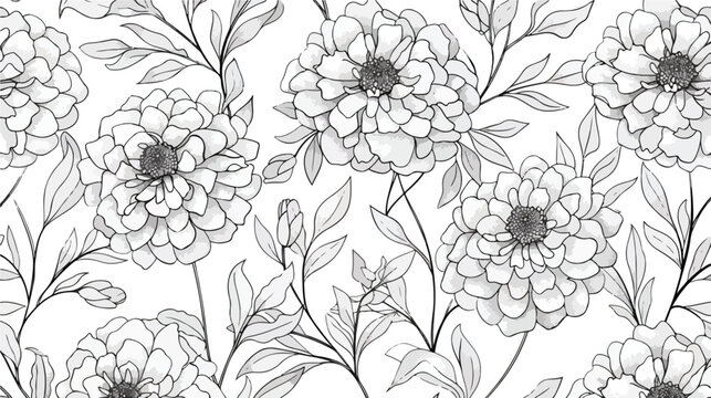 Vector seamless pattern with outline Tagetes or Mari
