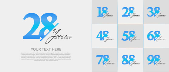 Set of Anniversary Logotype blue color with black calligraphy can be use for special day celebration