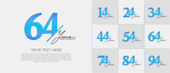 Set of Anniversary Logotype blue color with black calligraphy can be use for special day celebration
