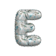 3D inflated balloon letter E with silver colored sea life pattern for children