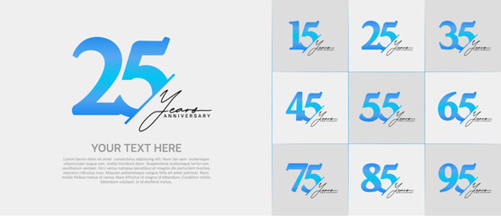 Set of Anniversary Logotype blue color with black calligraphy can be use for special day celebration