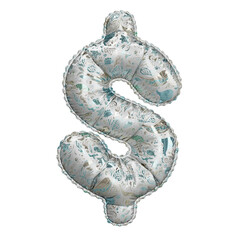 3D inflated balloon Dollar Symbol/sign with silver colored sea life pattern for children