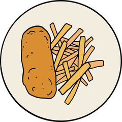 Schnitzel. Jewish food. Hand drawn vector ink illustration.