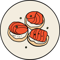 Gravlax. Jewish food. Hand drawn vector ink illustration.
