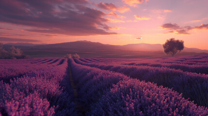 lavender field at sunset. Generative AI