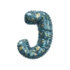 3D inflated balloon letter J with blue colored sea life themed children pattern