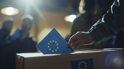 European Union election voting box closeup - obrazy, fototapety, plakaty