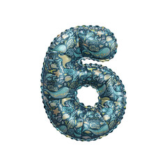 3D inflated balloon Number 6 with blue colored sea life themed children pattern