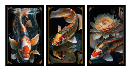 Premium Vector | golden fish or golden koi, golden fish background, best wall background, elegant wallpaper with futuristic design