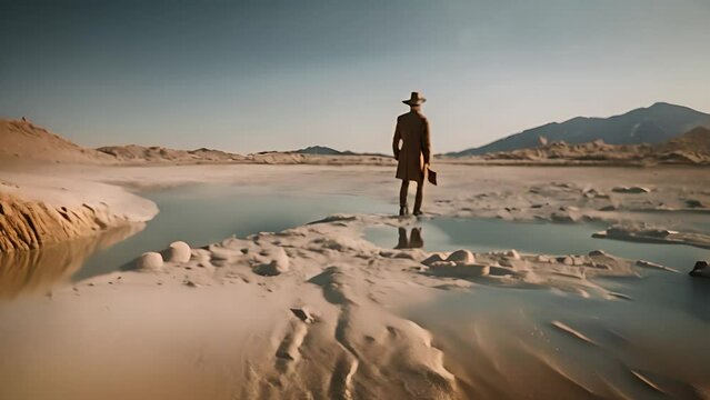 Cowboy Hat Man Standing in Desert Generative AI
