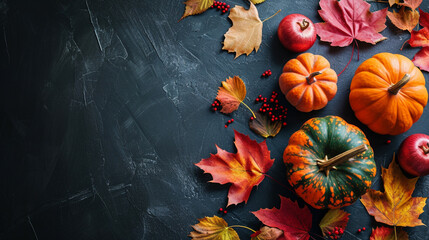pumpkin on dark background, Thanksgiving and Autumn decoration concept . Generative Ai