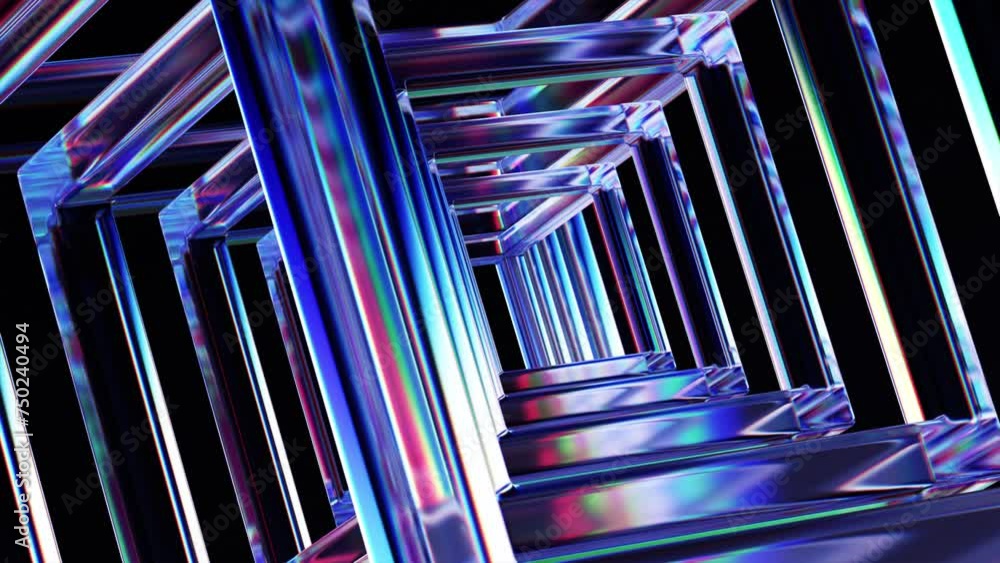 Poster abstract animation, 3d render of geometric background with color dispersion effect, 4k seamless loop