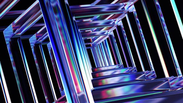 Abstract animation, 3d render of geometric background with color dispersion effect, 4k seamless looped video
