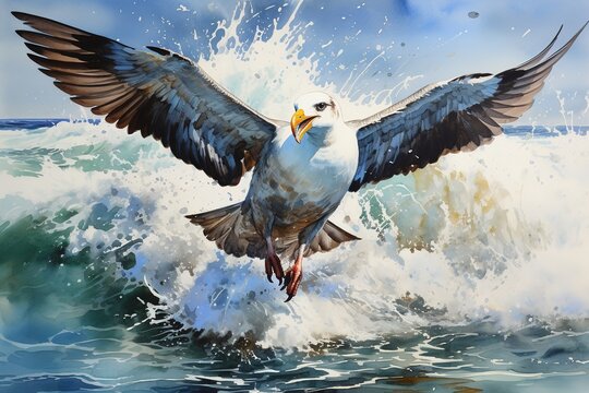 Albatross bird in the sea oil painting with generative AI
