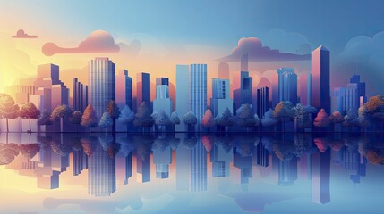 Abstract urban skyline with stylized buildings, setting a modern stage for tech products.