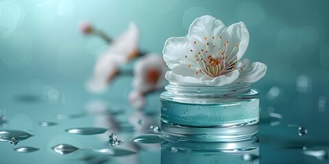 cosmetic product adorned with a delicate white flower