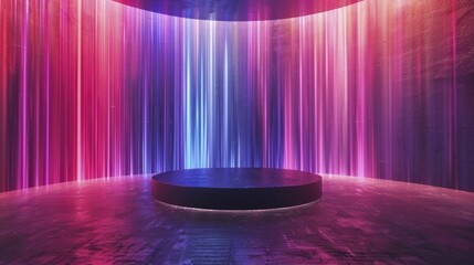 A captivating product reveal set on a glowing abstract aurora backdrop with a sleek pedestal.