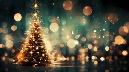 Green Christmas tree branches in snow background