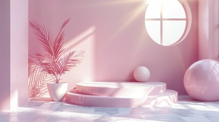 Minimalist abstract scene with geometric shapes, perfect for cosmetic product presentations.