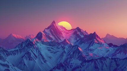 Majestic abstract mountain peaks bask in sunrise glow, perfect for outdoor and fitness products. - obrazy, fototapety, plakaty