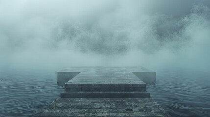 Mysterious abstract fog with hidden platform, unveiling new mystery or horror themed products.