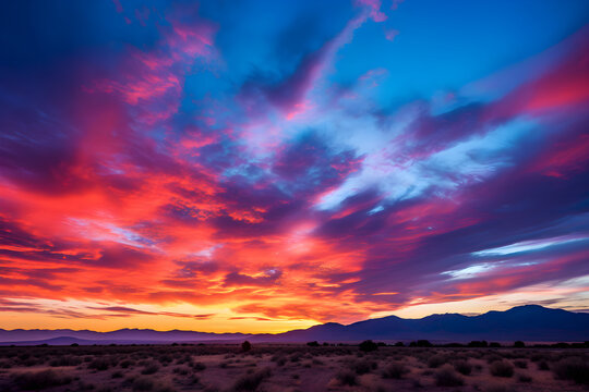 Breathtaking Twilight Tapestry: Radiant Display of Sunset Hues across the Immense Sky Canvas