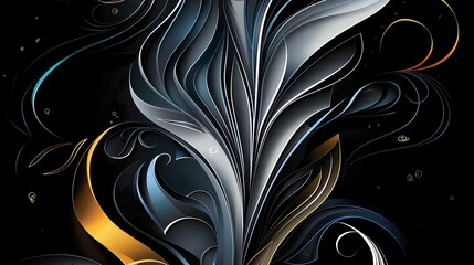 Blue, silver, and Gold Dark Abstract Background with quilling