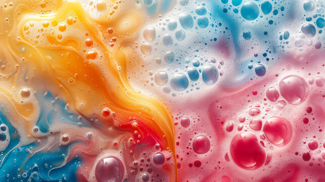 Macro shot showing a brilliant play of colors in soap bubbles, creating a dreamy abstract effect