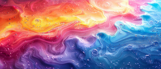 A colorful swirling abstract pattern with water droplets, evoking joy and the fluidity of life - obrazy, fototapety, plakaty