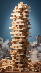 tower made with wood blocks, toy wood blocks, kids toy, wooden toys