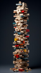 tower made with wood blocks, toy wood blocks, kids toy, wooden toys