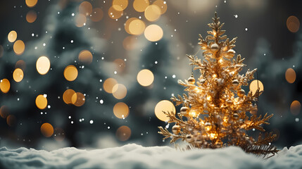 Obraz na płótnie Canvas Green Christmas tree branches in snow background