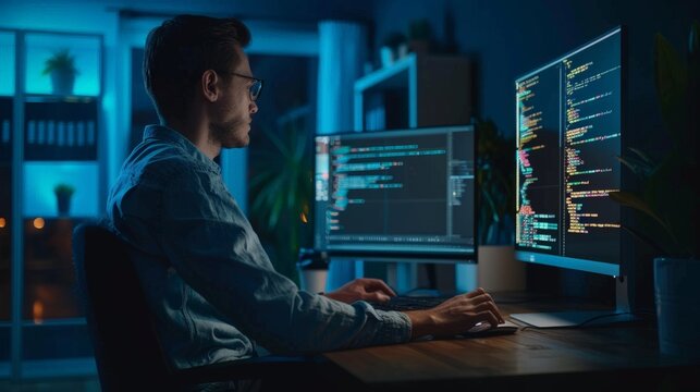 Programmer, web developer, designer working at office comparing mobile and desktop website versions