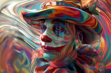 Gruseliger Clown schaut in die Kamera, Konzept Horror, Verkleidung - obrazy, fototapety, plakaty