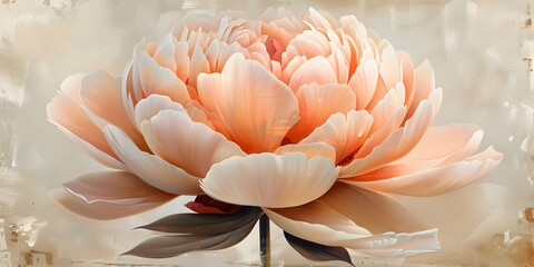 beauty peachy peony blossom on a neutral pastel beige background