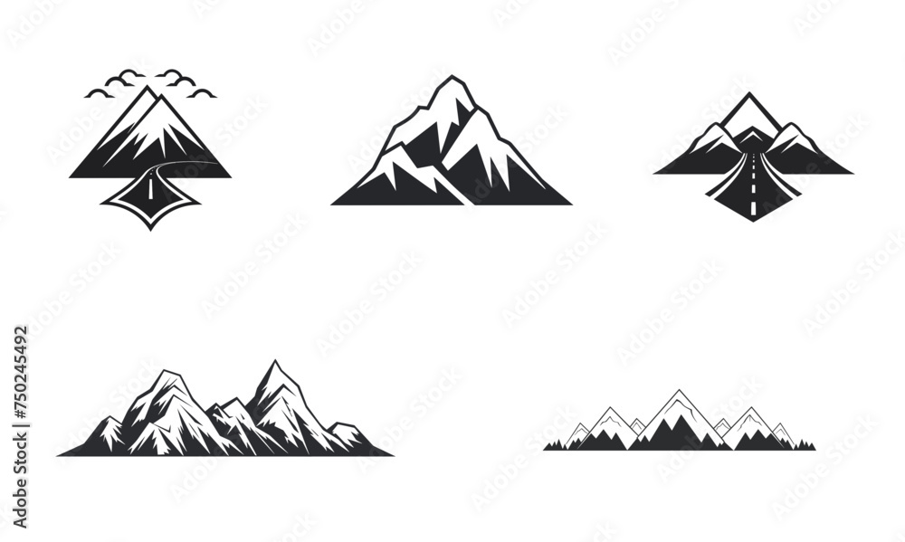 Wall mural mountain pics black and white vector illustration isolated transparent background, logo, cut out or  - Wall murals