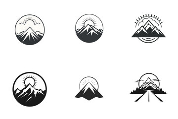 mountain pics  and sun black and white vector illustration isolated transparent background, logo, cut out or cutout t-shirt print design,  poster, baby products, packaging design