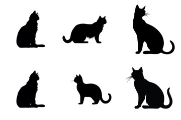 set of cat full body black and white vector illustration isolated transparent background, logo, cut out or cutout t-shirt print design, poster, products or packaging design.