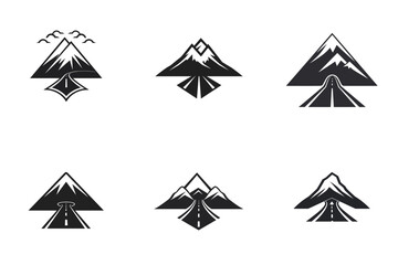 mountain pics and road black and white vector illustration isolated transparent background, logo, cut out or cutout t-shirt print design,  poster, baby products, packaging design - obrazy, fototapety, plakaty