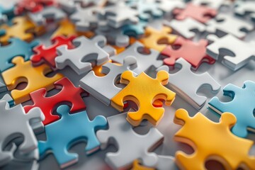 Obraz premium Collaborative puzzle pieces showcase the synergy and harmony in teamwork, creating a powerful visual metaphor.